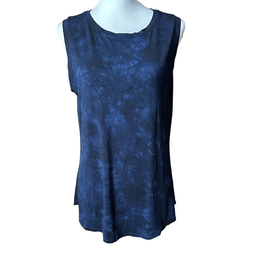 Tahari Blue and Black Tie Dyed Sleeveless Blouse SZ Large NWT
